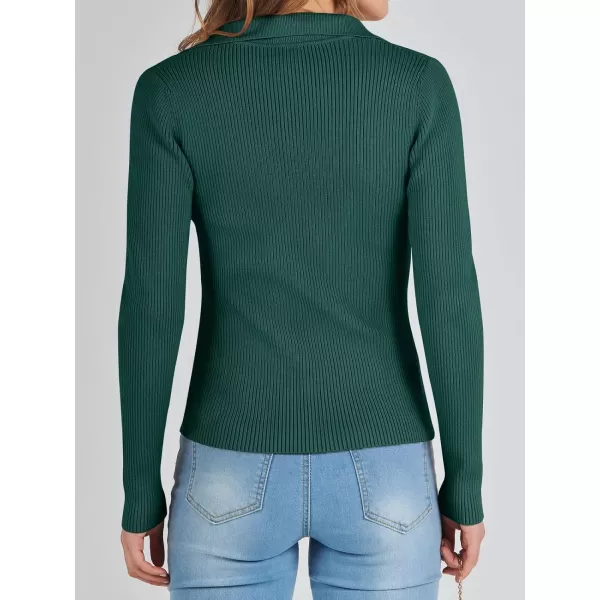 imageANRABESS Womens 2023 Fall Long Sleeve Lapel Collar V Neck Ribbed Knit Fitted T Shirts Solid Basic Tops Pullover SweaterOpal Green