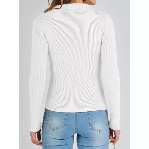 imageANRABESS Womens 2023 Fall Long Sleeve Lapel Collar V Neck Ribbed Knit Fitted T Shirts Solid Basic Tops Pullover SweaterWhite
