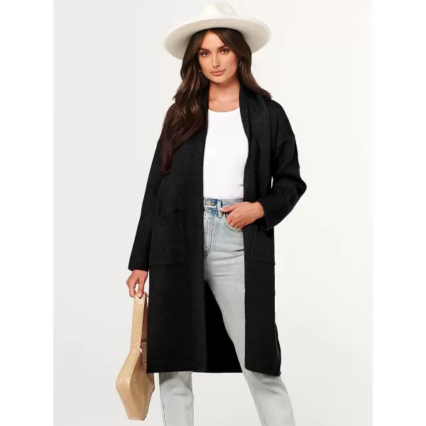 imageANRABESS Womens 2023 Fall Long Sleeve Open Front Lapel Casual Knit Oversized Coat Cardigan Sweater with PocketsBlack