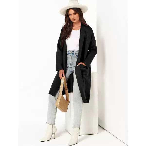 imageANRABESS Womens 2023 Fall Long Sleeve Open Front Lapel Casual Knit Oversized Coat Cardigan Sweater with PocketsBlack