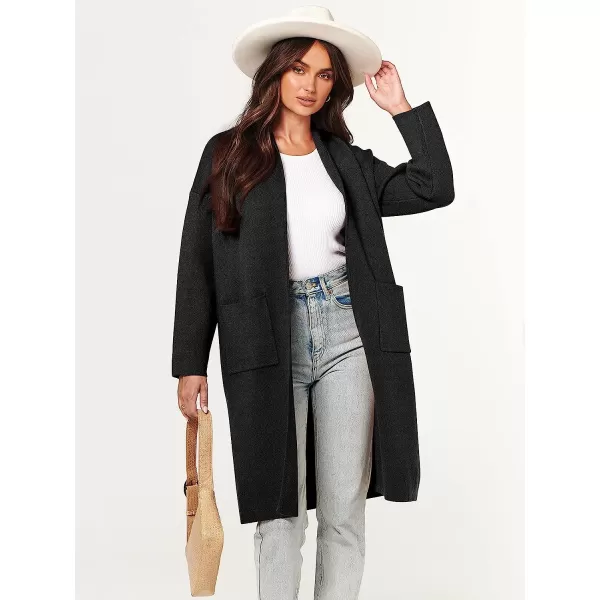 imageANRABESS Womens 2023 Fall Long Sleeve Open Front Lapel Casual Knit Oversized Coat Cardigan Sweater with PocketsBlack