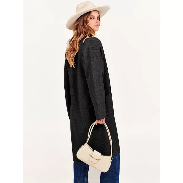 imageANRABESS Womens 2023 Fall Long Sleeve Open Front Lapel Casual Knit Oversized Coat Cardigan Sweater with PocketsBlack