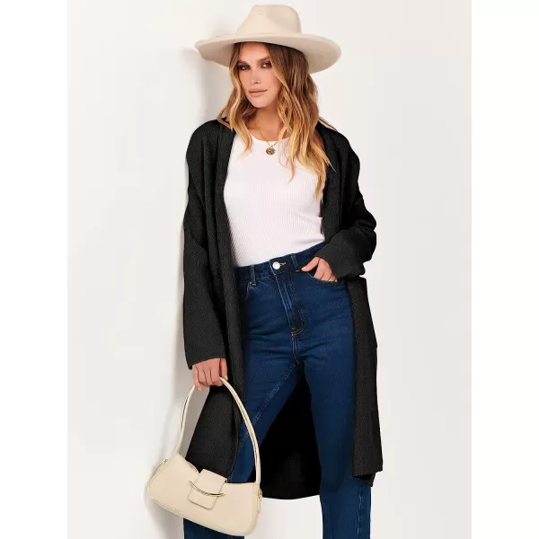 imageANRABESS Womens 2023 Fall Long Sleeve Open Front Lapel Casual Knit Oversized Coat Cardigan Sweater with PocketsBlack