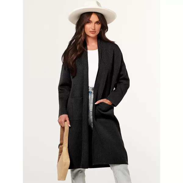 imageANRABESS Womens 2023 Fall Long Sleeve Open Front Lapel Casual Knit Oversized Coat Cardigan Sweater with PocketsBlack