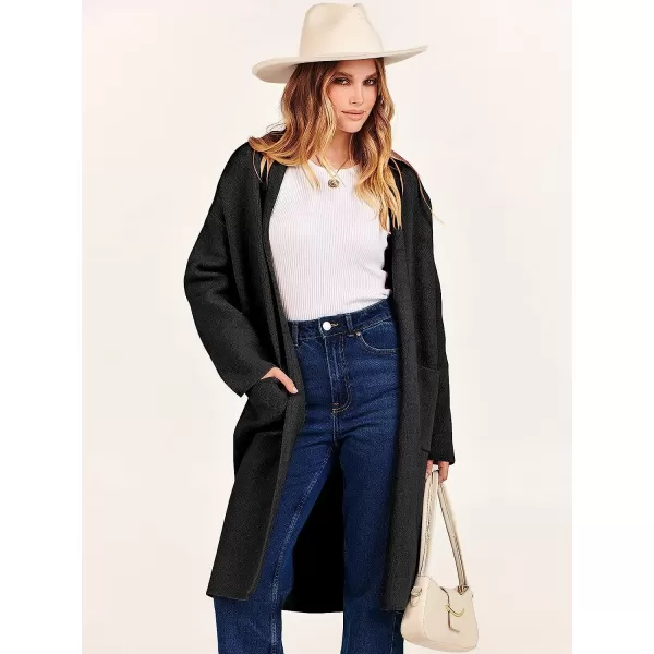 imageANRABESS Womens 2023 Fall Long Sleeve Open Front Lapel Casual Knit Oversized Coat Cardigan Sweater with PocketsBlack