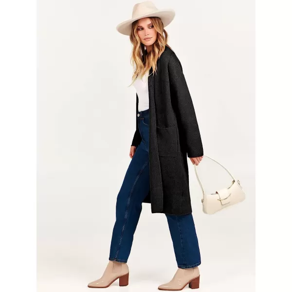 imageANRABESS Womens 2023 Fall Long Sleeve Open Front Lapel Casual Knit Oversized Coat Cardigan Sweater with PocketsBlack