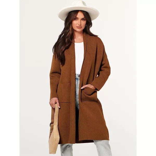 imageANRABESS Womens 2023 Fall Long Sleeve Open Front Lapel Casual Knit Oversized Coat Cardigan Sweater with PocketsCaramel