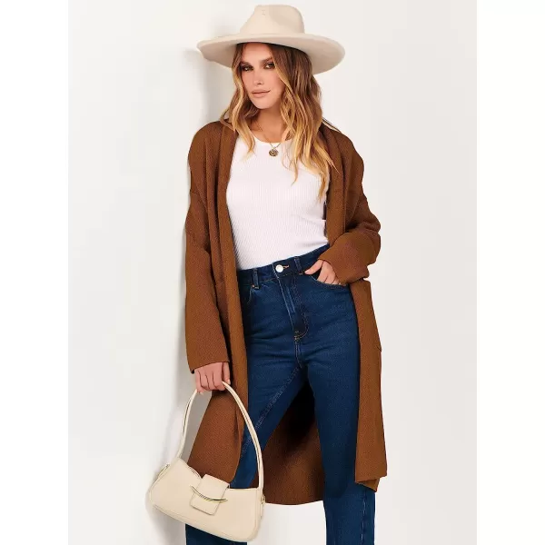 imageANRABESS Womens 2023 Fall Long Sleeve Open Front Lapel Casual Knit Oversized Coat Cardigan Sweater with PocketsCaramel