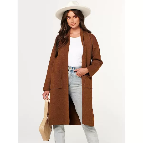 imageANRABESS Womens 2023 Fall Long Sleeve Open Front Lapel Casual Knit Oversized Coat Cardigan Sweater with PocketsCaramel
