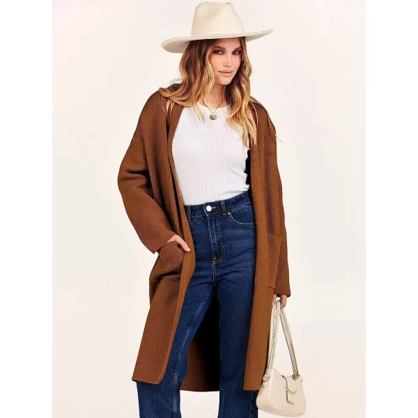 imageANRABESS Womens 2023 Fall Long Sleeve Open Front Lapel Casual Knit Oversized Coat Cardigan Sweater with PocketsCaramel
