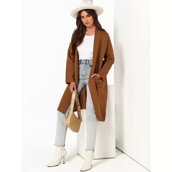 imageANRABESS Womens 2023 Fall Long Sleeve Open Front Lapel Casual Knit Oversized Coat Cardigan Sweater with PocketsCaramel