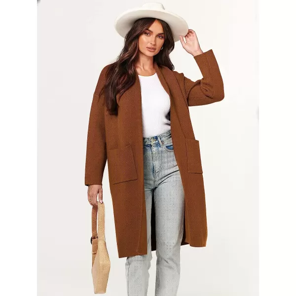 imageANRABESS Womens 2023 Fall Long Sleeve Open Front Lapel Casual Knit Oversized Coat Cardigan Sweater with PocketsCaramel
