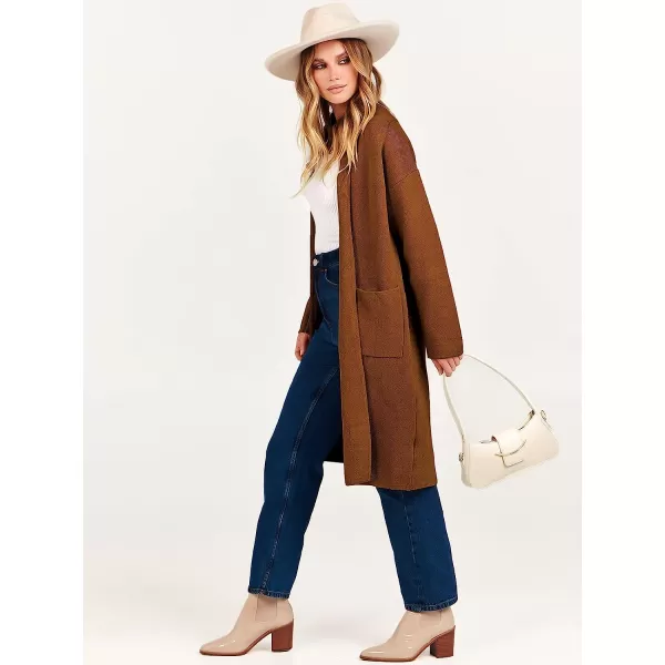 imageANRABESS Womens 2023 Fall Long Sleeve Open Front Lapel Casual Knit Oversized Coat Cardigan Sweater with PocketsCaramel