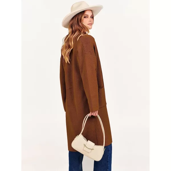 imageANRABESS Womens 2023 Fall Long Sleeve Open Front Lapel Casual Knit Oversized Coat Cardigan Sweater with PocketsCaramel