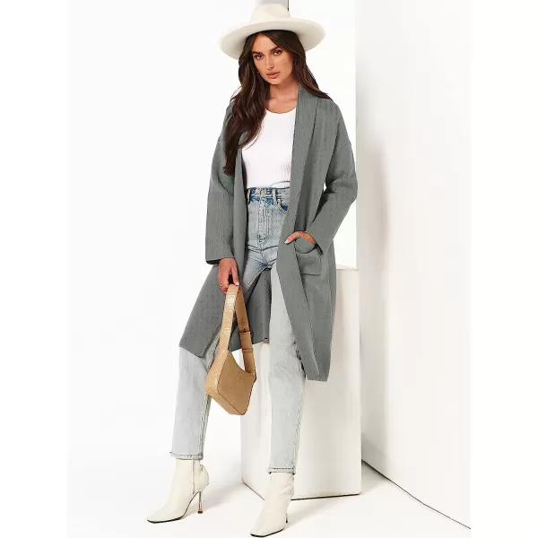 imageANRABESS Womens 2023 Fall Long Sleeve Open Front Lapel Casual Knit Oversized Coat Cardigan Sweater with PocketsGrey