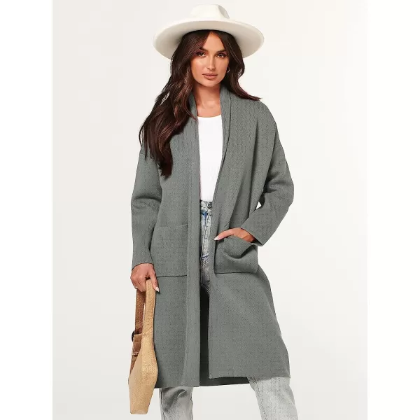 imageANRABESS Womens 2023 Fall Long Sleeve Open Front Lapel Casual Knit Oversized Coat Cardigan Sweater with PocketsGrey