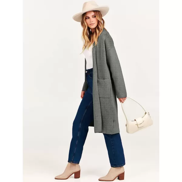 imageANRABESS Womens 2023 Fall Long Sleeve Open Front Lapel Casual Knit Oversized Coat Cardigan Sweater with PocketsGrey