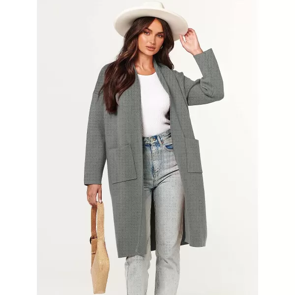 imageANRABESS Womens 2023 Fall Long Sleeve Open Front Lapel Casual Knit Oversized Coat Cardigan Sweater with PocketsGrey