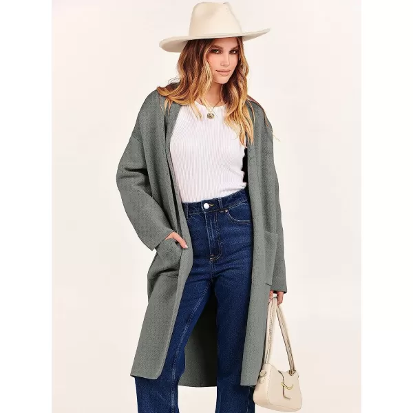 imageANRABESS Womens 2023 Fall Long Sleeve Open Front Lapel Casual Knit Oversized Coat Cardigan Sweater with PocketsGrey