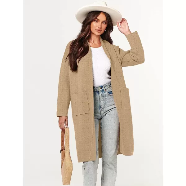 imageANRABESS Womens 2023 Fall Long Sleeve Open Front Lapel Casual Knit Oversized Coat Cardigan Sweater with PocketsLight Camel