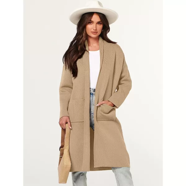 imageANRABESS Womens 2023 Fall Long Sleeve Open Front Lapel Casual Knit Oversized Coat Cardigan Sweater with PocketsLight Camel