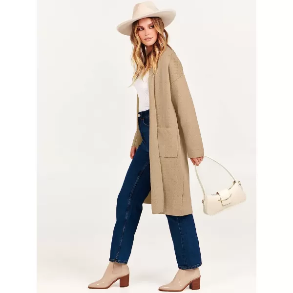 imageANRABESS Womens 2023 Fall Long Sleeve Open Front Lapel Casual Knit Oversized Coat Cardigan Sweater with PocketsLight Camel