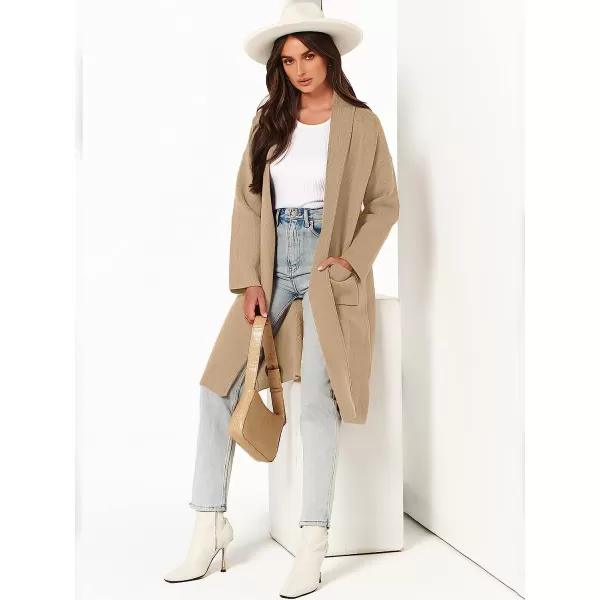 imageANRABESS Womens 2023 Fall Long Sleeve Open Front Lapel Casual Knit Oversized Coat Cardigan Sweater with PocketsLight Camel