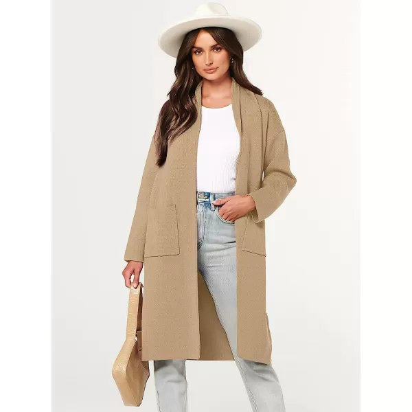 imageANRABESS Womens 2023 Fall Long Sleeve Open Front Lapel Casual Knit Oversized Coat Cardigan Sweater with PocketsLight Camel
