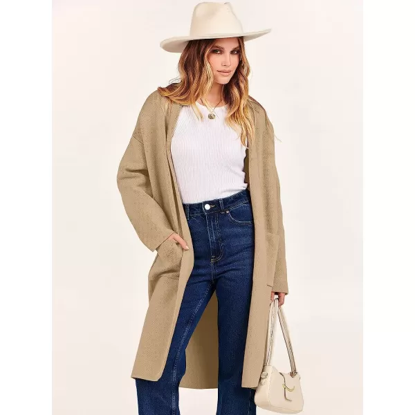 imageANRABESS Womens 2023 Fall Long Sleeve Open Front Lapel Casual Knit Oversized Coat Cardigan Sweater with PocketsLight Camel