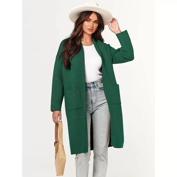 imageANRABESS Womens 2023 Fall Long Sleeve Open Front Lapel Casual Knit Oversized Coat Cardigan Sweater with PocketsOpal Green