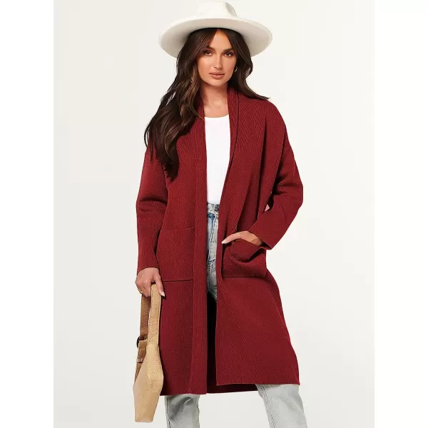 imageANRABESS Womens 2023 Fall Long Sleeve Open Front Lapel Casual Knit Oversized Coat Cardigan Sweater with PocketsRed