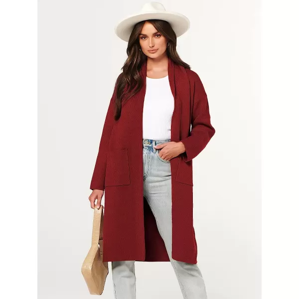 imageANRABESS Womens 2023 Fall Long Sleeve Open Front Lapel Casual Knit Oversized Coat Cardigan Sweater with PocketsRed