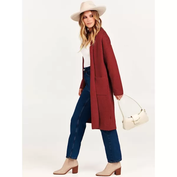 imageANRABESS Womens 2023 Fall Long Sleeve Open Front Lapel Casual Knit Oversized Coat Cardigan Sweater with PocketsRed