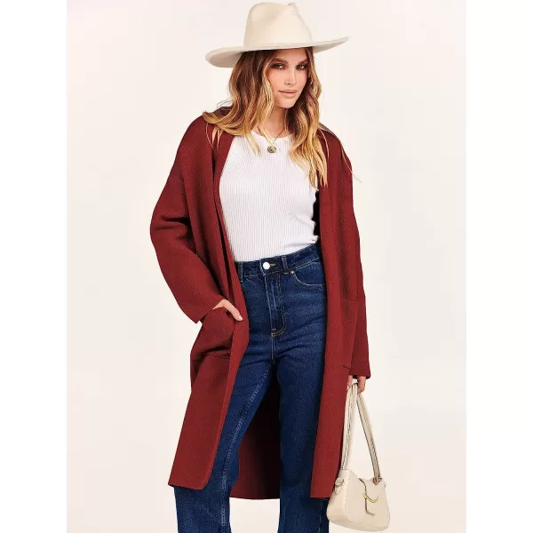 imageANRABESS Womens 2023 Fall Long Sleeve Open Front Lapel Casual Knit Oversized Coat Cardigan Sweater with PocketsRed