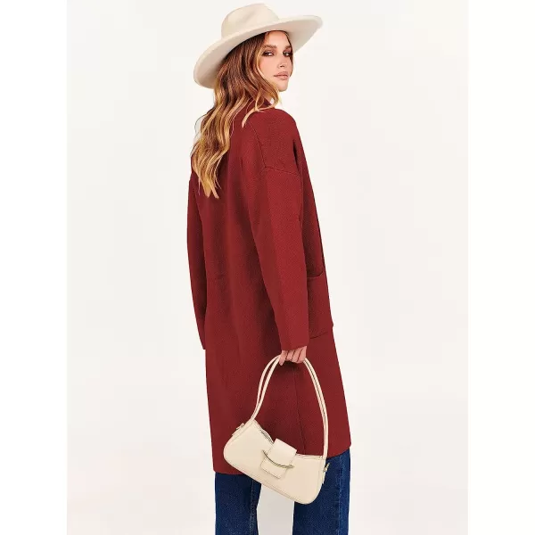 imageANRABESS Womens 2023 Fall Long Sleeve Open Front Lapel Casual Knit Oversized Coat Cardigan Sweater with PocketsRed
