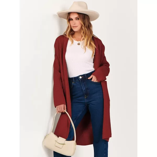 imageANRABESS Womens 2023 Fall Long Sleeve Open Front Lapel Casual Knit Oversized Coat Cardigan Sweater with PocketsRed