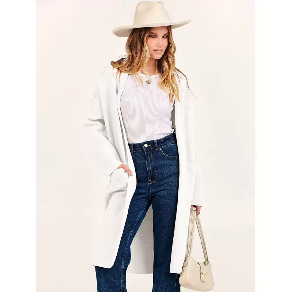 imageANRABESS Womens 2023 Fall Long Sleeve Open Front Lapel Casual Knit Oversized Coat Cardigan Sweater with PocketsWhite