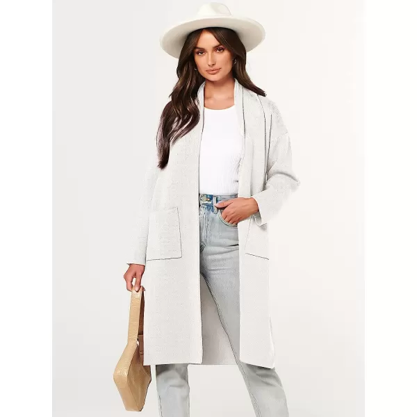 imageANRABESS Womens 2023 Fall Long Sleeve Open Front Lapel Casual Knit Oversized Coat Cardigan Sweater with PocketsWhite