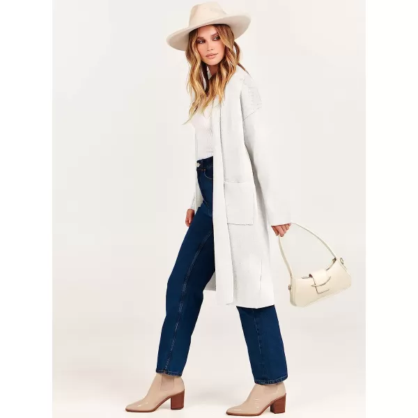 imageANRABESS Womens 2023 Fall Long Sleeve Open Front Lapel Casual Knit Oversized Coat Cardigan Sweater with PocketsWhite