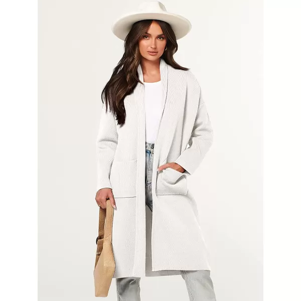 imageANRABESS Womens 2023 Fall Long Sleeve Open Front Lapel Casual Knit Oversized Coat Cardigan Sweater with PocketsWhite