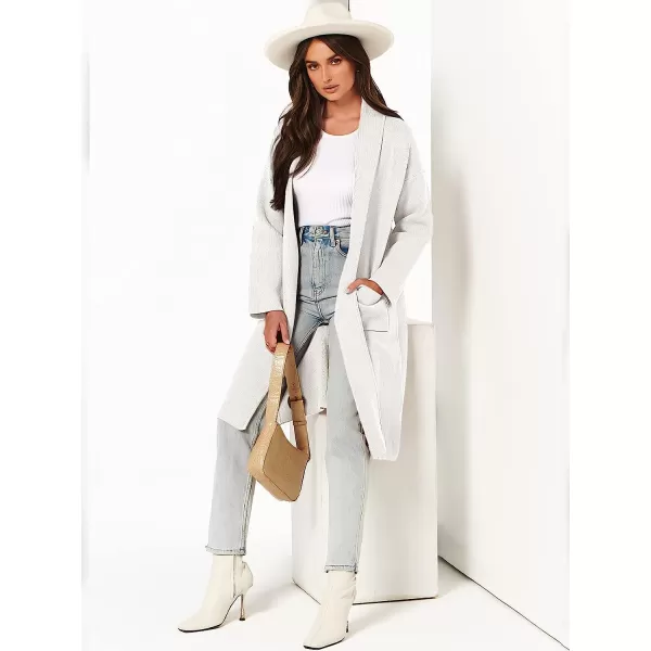 imageANRABESS Womens 2023 Fall Long Sleeve Open Front Lapel Casual Knit Oversized Coat Cardigan Sweater with PocketsWhite