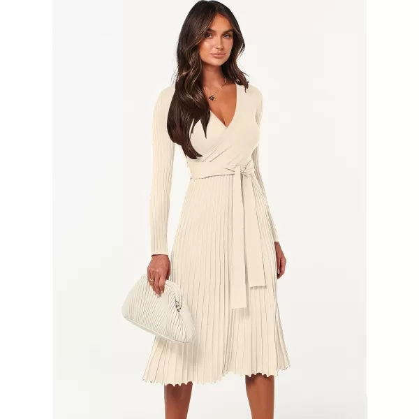 imageANRABESS Womens 2023 Fall Long Sleeve Sweater Dress Wrap V Neck Pleated Ribbed Knit A Line Belted Tie Waist Midi DressANRABESS Womens 2023 Fall Long Sleeve Sweater Dress Wrap V Neck Pleated Ribbed Knit A Line Belted Tie Waist Midi Dress