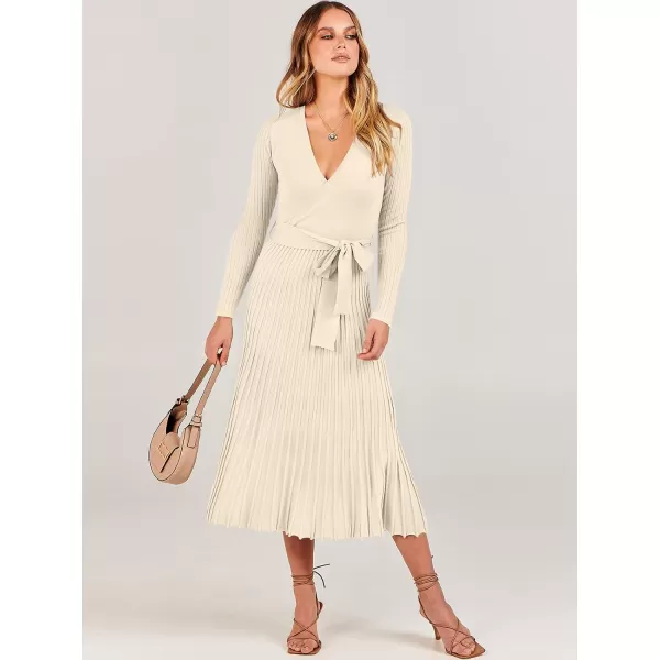 imageANRABESS Womens 2023 Fall Long Sleeve Sweater Dress Wrap V Neck Pleated Ribbed Knit A Line Belted Tie Waist Midi DressANRABESS Womens 2023 Fall Long Sleeve Sweater Dress Wrap V Neck Pleated Ribbed Knit A Line Belted Tie Waist Midi Dress