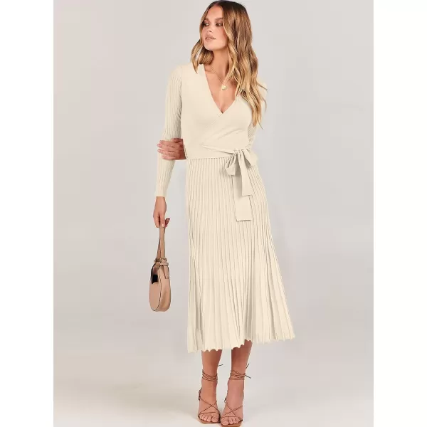 imageANRABESS Womens 2023 Fall Long Sleeve Sweater Dress Wrap V Neck Pleated Ribbed Knit A Line Belted Tie Waist Midi DressANRABESS Womens 2023 Fall Long Sleeve Sweater Dress Wrap V Neck Pleated Ribbed Knit A Line Belted Tie Waist Midi Dress