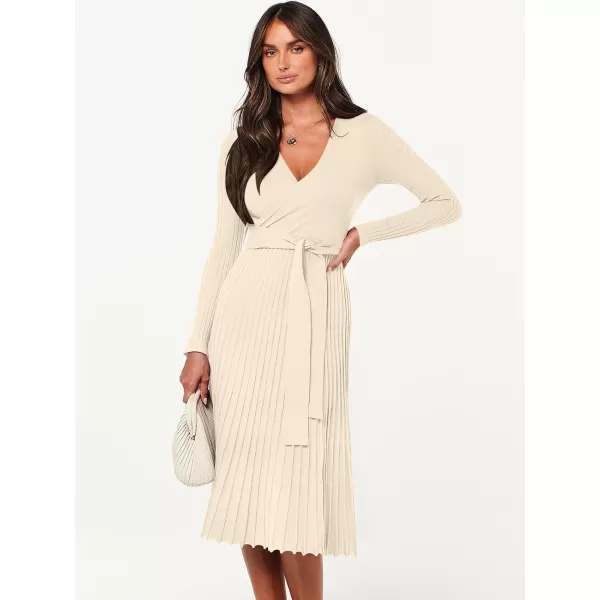 imageANRABESS Womens 2023 Fall Long Sleeve Sweater Dress Wrap V Neck Pleated Ribbed Knit A Line Belted Tie Waist Midi DressANRABESS Womens 2023 Fall Long Sleeve Sweater Dress Wrap V Neck Pleated Ribbed Knit A Line Belted Tie Waist Midi Dress