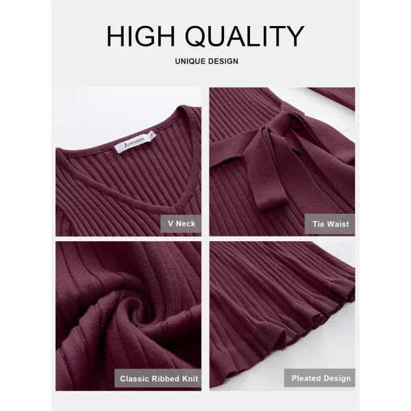 imageANRABESS Womens 2023 Fall Sweater Dress Long Sleeve V Neck Pleated Slim Ribbed Knit Midi Dresses with BeltANRABESS Womens 2023 Fall Sweater Dress Long Sleeve V Neck Pleated Slim Ribbed Knit Midi Dresses with Belt