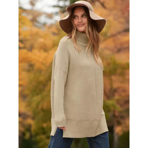 imageANRABESS Womens 2023 Fall Sweaters Oversized Turtleneck Long Batwing Sleeve Split Hem Pullover Knit Sweater TopsApricot