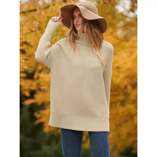 imageANRABESS Womens 2023 Fall Sweaters Oversized Turtleneck Long Batwing Sleeve Split Hem Pullover Knit Sweater TopsApricot