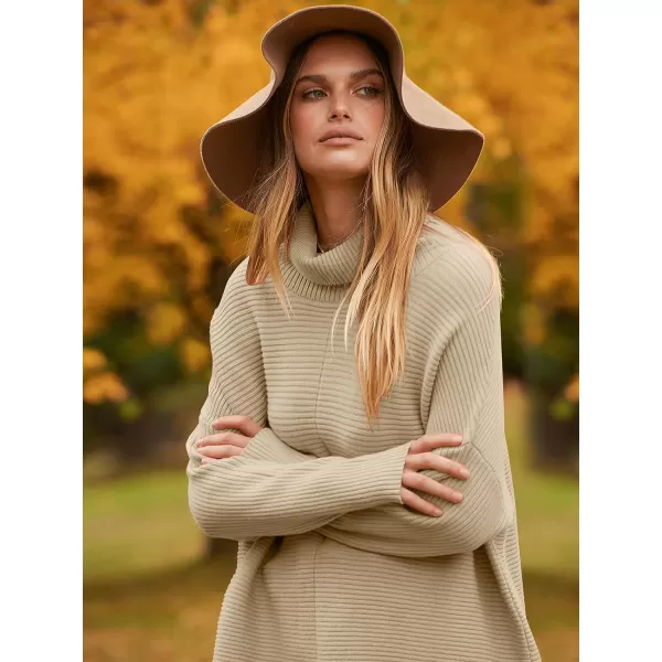 imageANRABESS Womens 2023 Fall Sweaters Oversized Turtleneck Long Batwing Sleeve Split Hem Pullover Knit Sweater TopsApricot