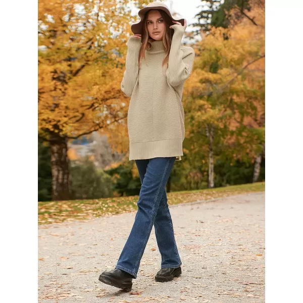 imageANRABESS Womens 2023 Fall Sweaters Oversized Turtleneck Long Batwing Sleeve Split Hem Pullover Knit Sweater TopsApricot